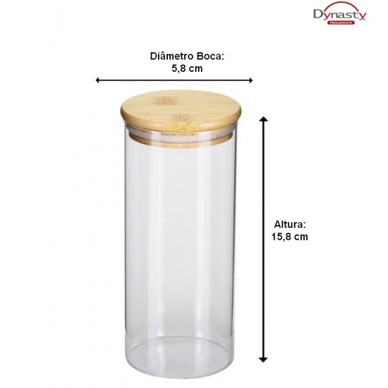 Jogo 6 Porta Condimentos 320ml 23,3x18cm Em Vidro Borossilicato Com Tampa E Suporte Em Bambu